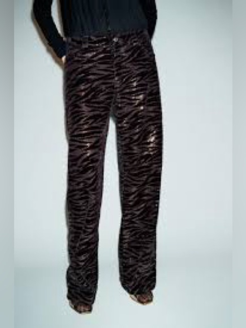 Zara Sequin Corduroy Zebra Straight Leg Pant Deep Purple Size 10